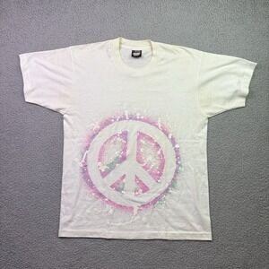 Peace Sign Graphic T Shirt Men L Hanes Beefy Hippie Love Boho Single Stitch USA